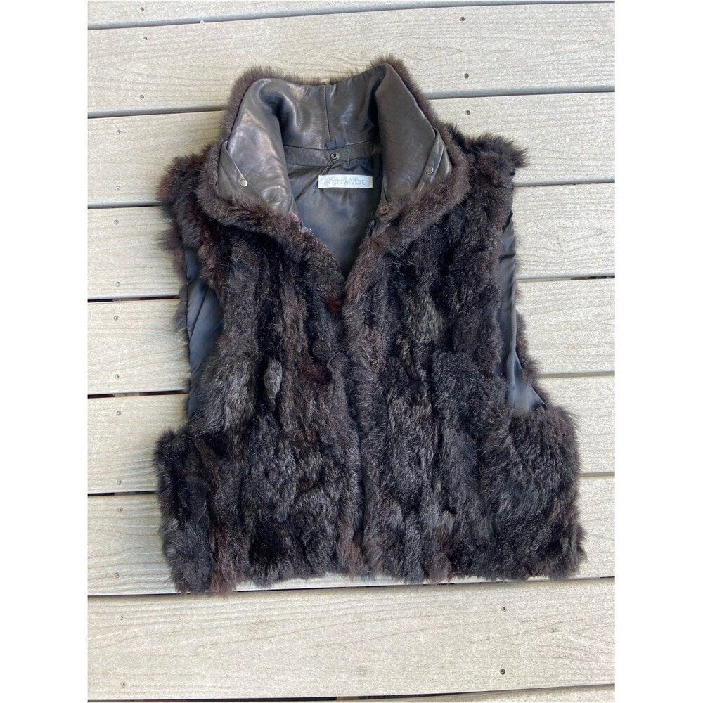 Andrew Marc Opossum Fur Vest Jacket Men's L Black Leather Trim Cyberpunk
